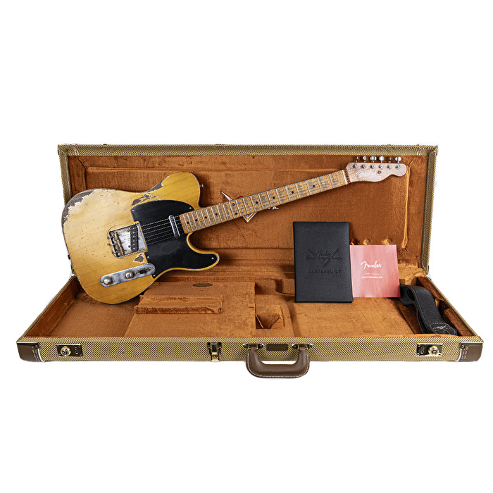 Fender Custom Shop Masterbuilt Dale Wilson 1952 Telecaster Heavy Relic Akçaağaç Klavye Smoked Butterscotch Blonde Elektro Gitar